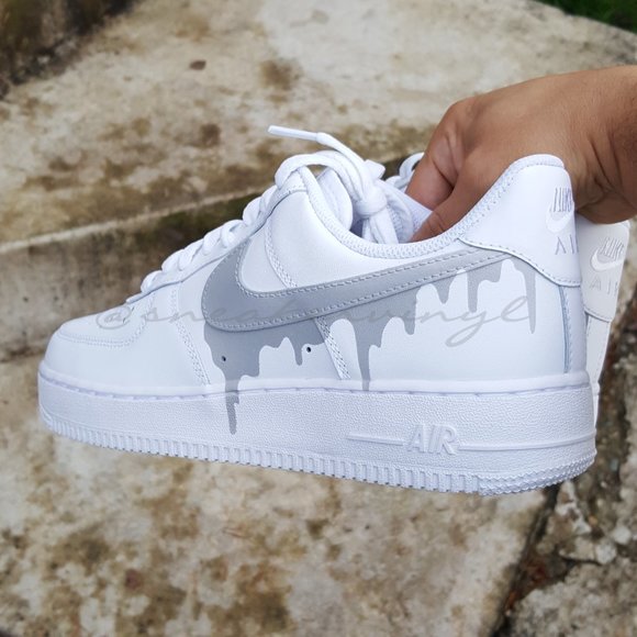 Nike Air Force 1 Low White Concrete Grey Paint Drip Size 7.5 Mens - Picture 7 of 12